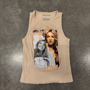 Vintage Y2K Britney Spears Lucky Tour Beige Ribbed Tank Top Women's Large
